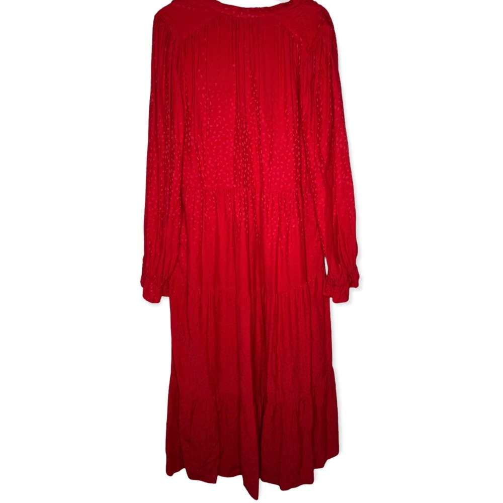 *SOLD* Anthropologie A+ Size 1X Maeve Red Wendy Tiered Tie Neck Maxi Dress - Picture 5 of 6